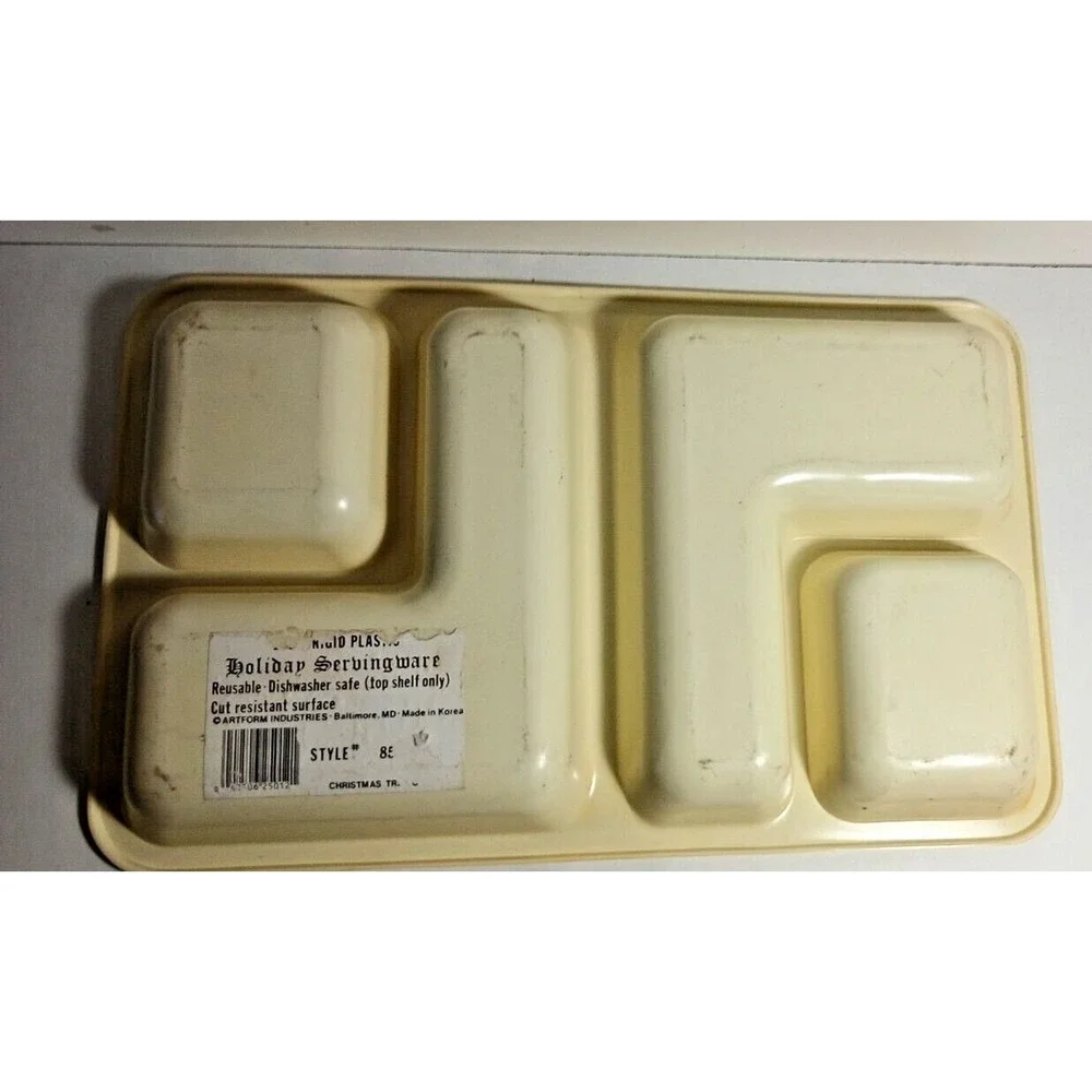 Art Form Ind Christmas Tree Chip Dip Rigid  Plastic Divided Serving Tray Vintage
